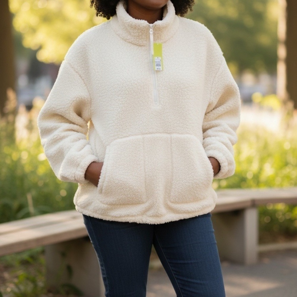 All in Motion Sherpa Fleece 1/4 Zip Pullover Womens 3XL Ivory Pocket